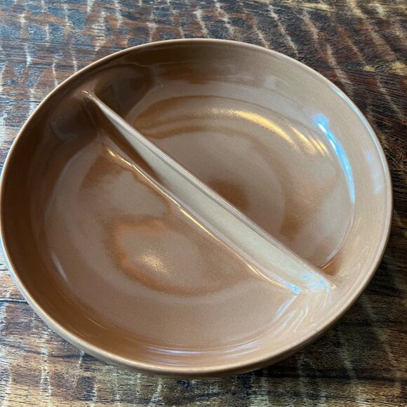Vintage Russell Wright Mid-Century Divided Stoneware 10" Brown Dish - Picture 7 of 8